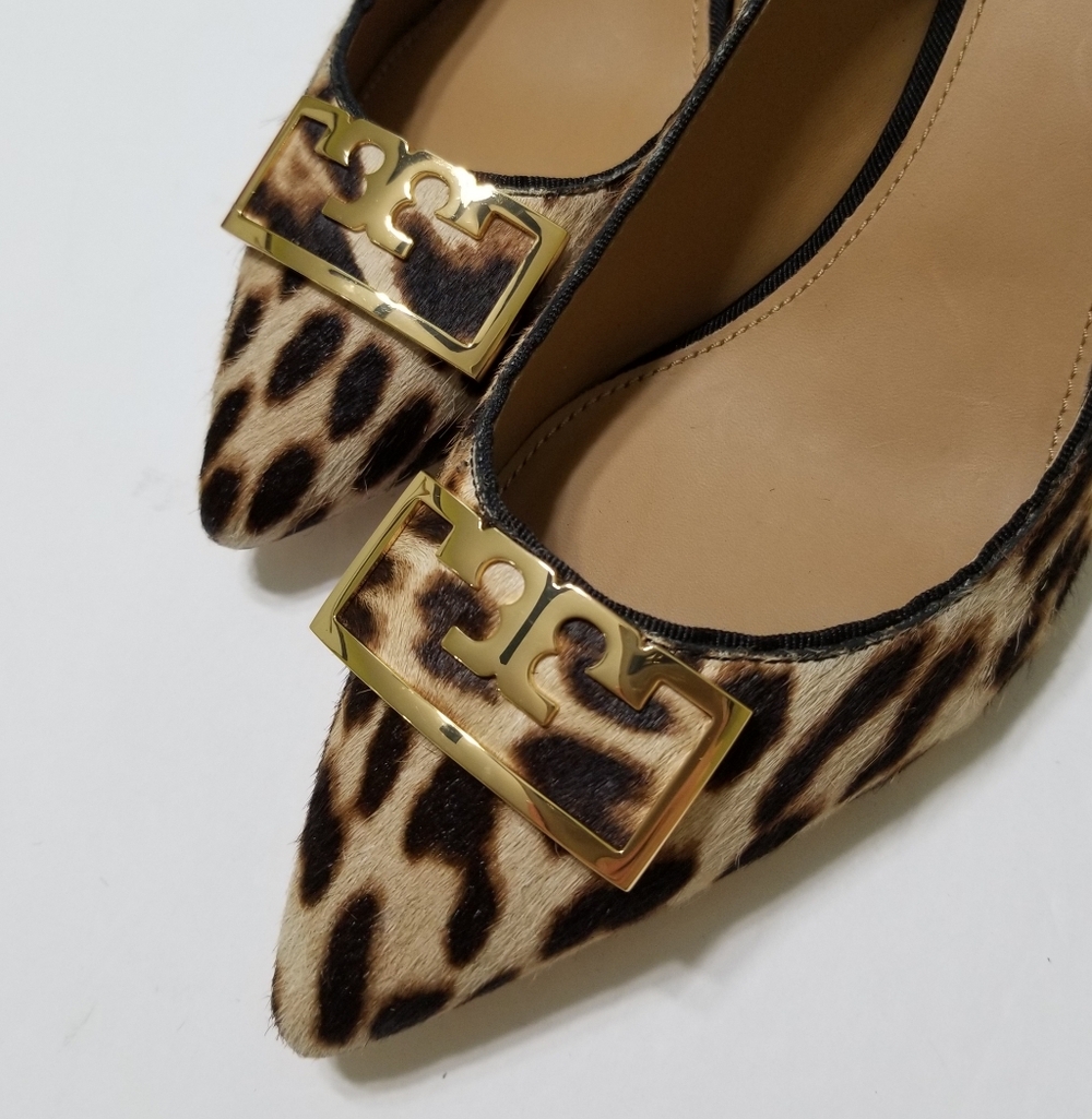 NWOB Tory Burch Gigi Calf-Hair Leopard Wedge Pumps Size 9 $348 - Picture 14 of 16